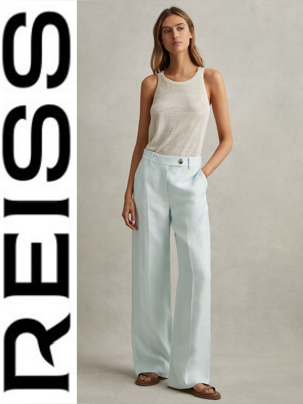 REISS Lori Linen-blend Wide Leg Pant